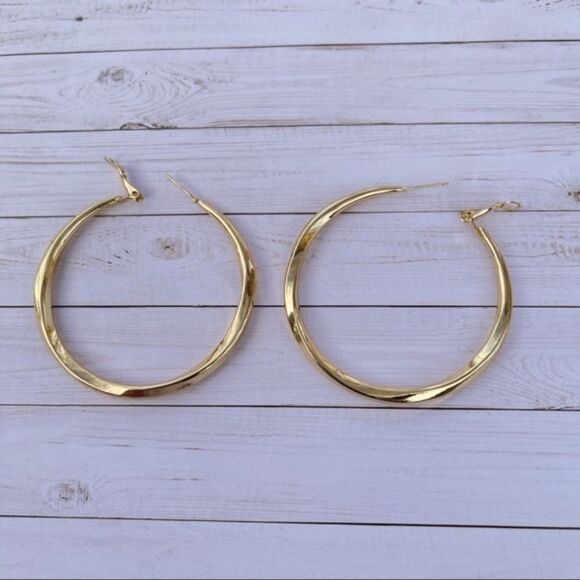18K Gold Plated Chunky Big Circle Drop Hoop Earrings 925S Sterling Silver - Picture 10 of 13